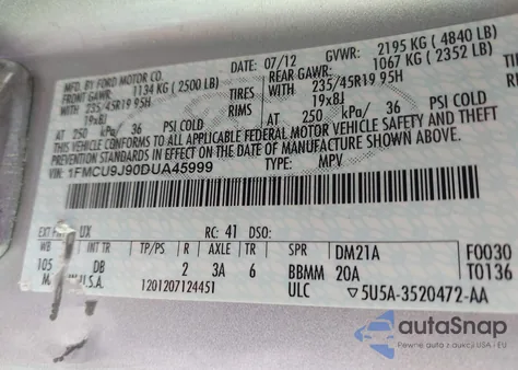 2013 Ford Escape Titanium from USA, damaged, VIN 1FMCU9J90DUA45999